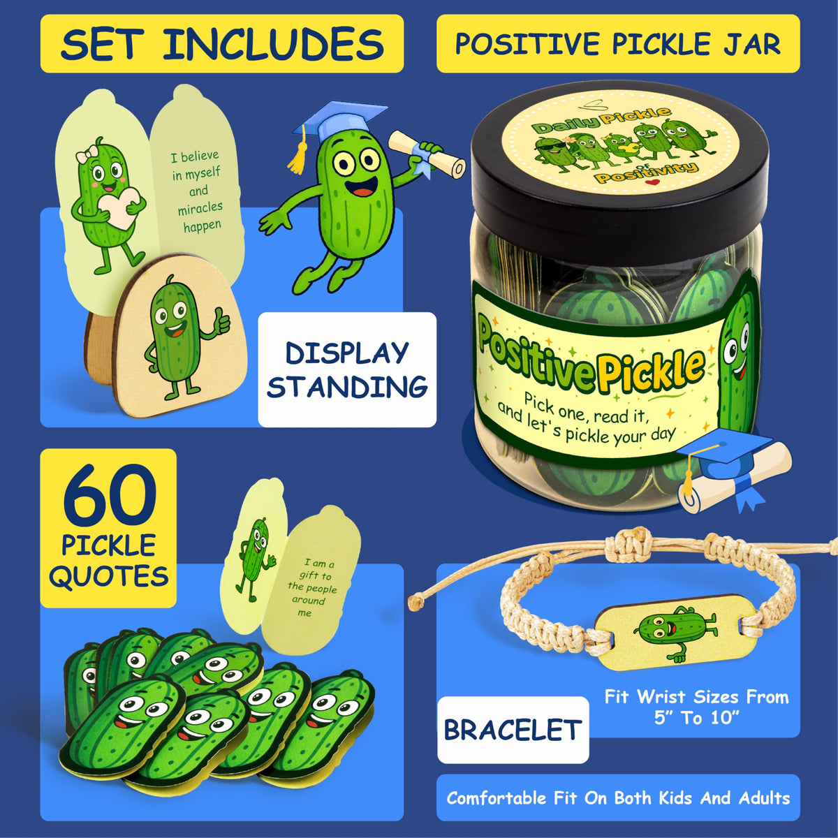 Stofinity 60 Positive Pickle Affirmation Cards Jar - Small Birthday Gifts for Teen Girls Trendy Stuff, High School Graduation Gift For Her, Daughter, Mothers Day Gifts for Mom, Sister, Friends