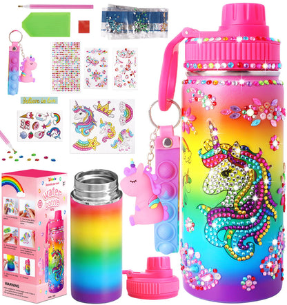Wninbu Decorate Your Own Water Bottle Kits for Girls,Stainless Steel Unicorn Water Bottle Girls,Arts and Crafts Ages 4-6-8-10,Gem Art Unicorn Toys Gifts Birthday Christmas Stocking Stuffers (Unicorn)