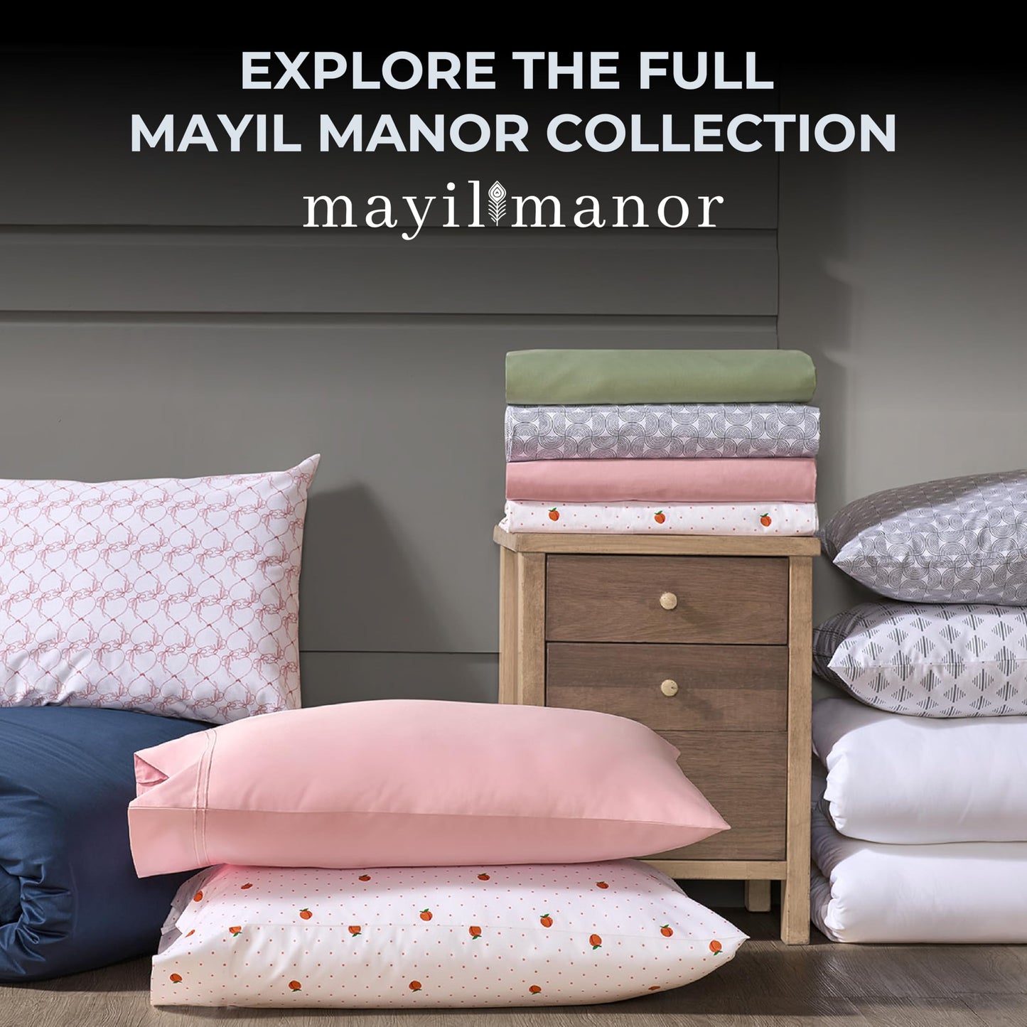 Mayil Manor Queen Size Fitted Sheet with 18" Deep Pockets, No Flat - Percale Weave Natural - Breathable 100% Cotton Printed Bedding, 1 Fitted Sheet + 2 Pillowcases - Peach Dot Print
