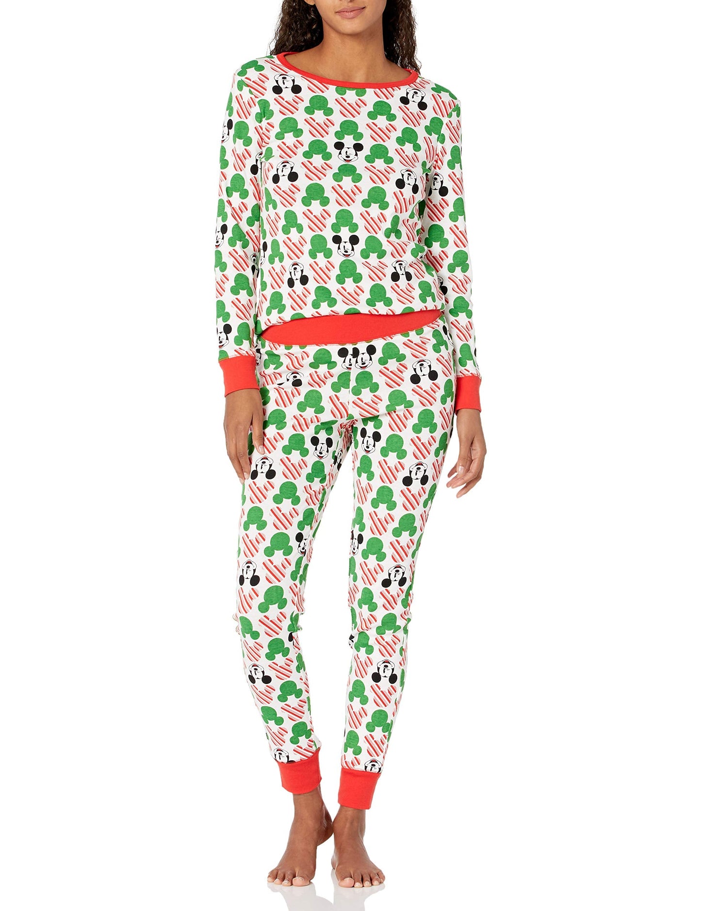 Amazon Essentials Disney | Marvel | Star Wars Women's Snug-Fit Cotton Pajama Sleepwear Sets, Mickey - Womens Snug-fit, Medium