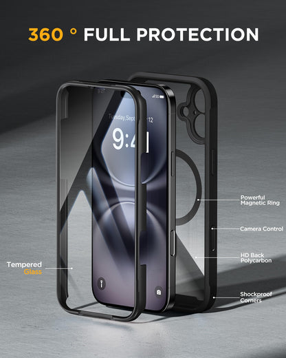 Miracase Magnetic Case for iPhone 16 Case 6.1-Inch, [Built-in 9H Tempered Glass Screen Protector + Camera Control Capture Button] Full Body Bumper Case Compatible with MagSafe (Black)