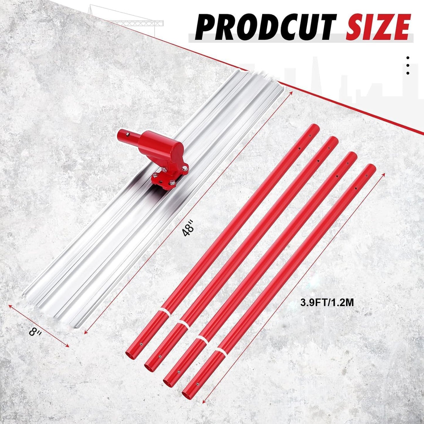 GarveeTech Bull Float Concrete Tools, 48x8" Square Edge Bull Floats Magnesium Blade Concrete Float with 47.2‘’ Extendable Handles x 4, Concrete Bull Float Tools Kit for Concrete Finishing