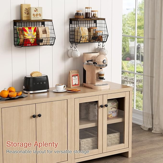 Hanging Wall Fruit Basket for Kitchen Counter 2 Pack, Stackable Wire Baskets