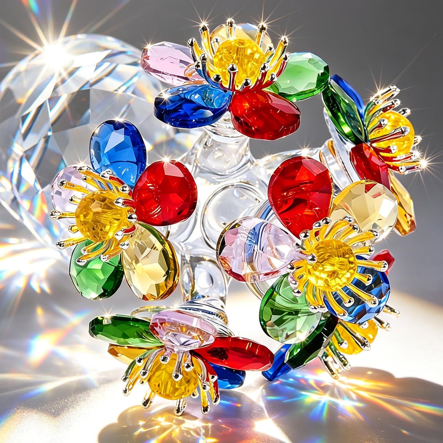 Anxingo Crystal Flower Figurine, Handmade Eternal Glass Flower (Multicolor)