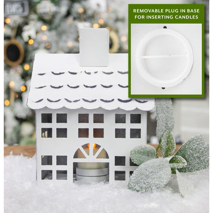 AuldHome Design Farmhouse Christmas Village Collection #2 w/Church, Barn and School (Set of 3, White); Candle Lantern Decorative Christmas Town Display