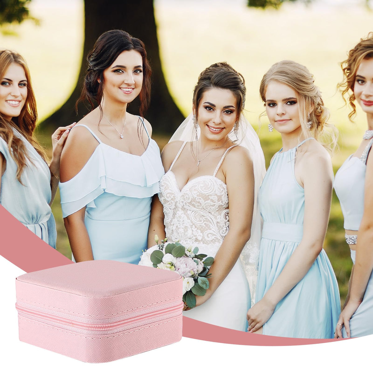 SHENLIU 12 Pack Mini Pink Travel Jewelry Case Bridesmaid Proposal Gift Boxes, 3.74 x 3.74 x 1.81 inches Small Leather Portable Jewelry Earring Organizer for Women Girls Travel Accessories