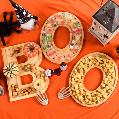 AWIZOM 3 Pcs Halloween Charcuterie Boards BOO Wooden Serving Platters Halloween Pine Wood Trays Wooden Snack Cookie Dish Plates for Home Kitchen Holiday Housewarming Dinnerware Presents
