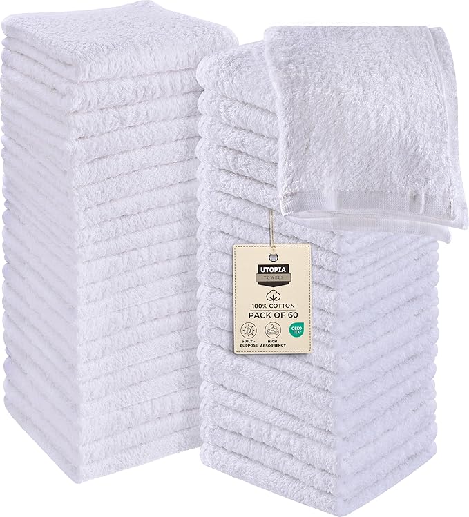 Utopia Towels 60 Pack Cotton Washcloths Set, 100% Ring Spun Cotton, Premium