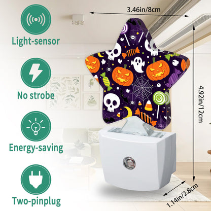 Halloween Skull Star Night Light Plug in, Decorative Night Light for Kids Room Nursery Bedroom, Soft Glow Sensor Lamp for Hallway Bathroom, Compact Energy Saving