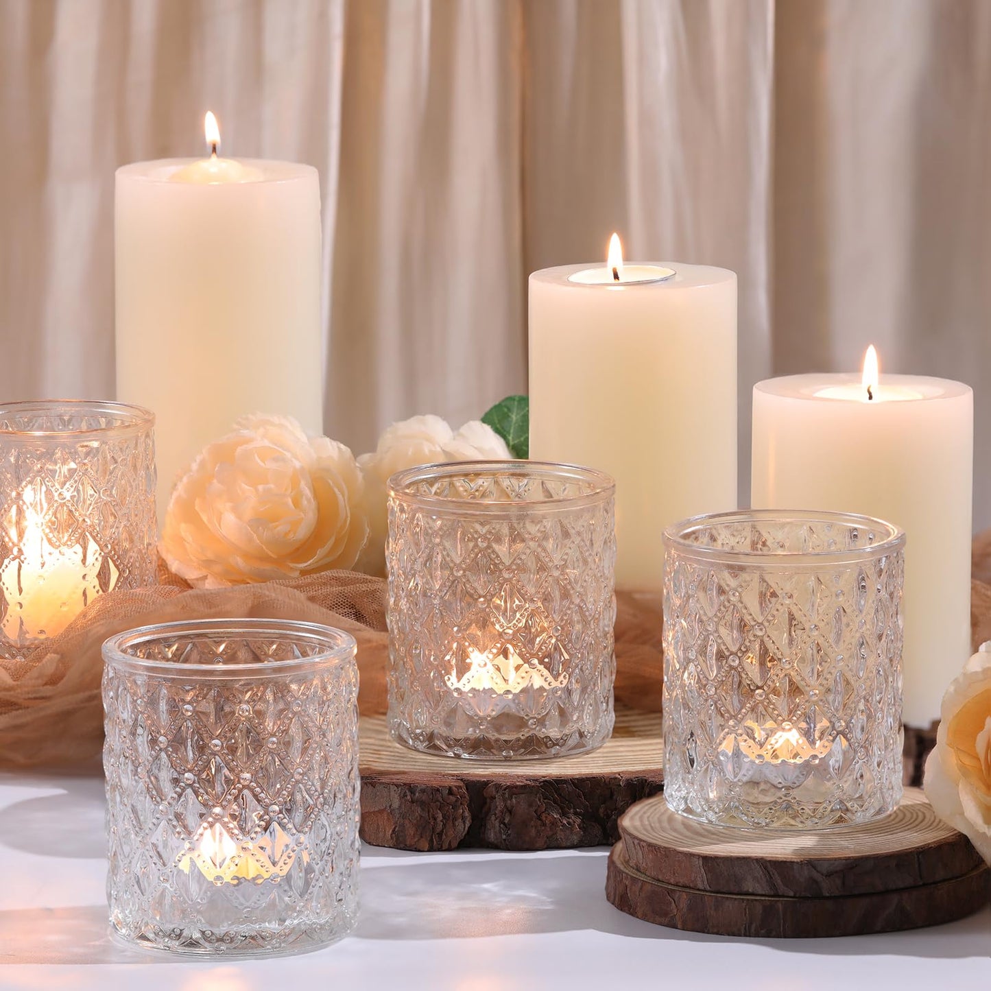 MATAHUM 12 Pcs Large Votive Candle Holders 2.8 * 3.2 inch Clear Tea Light Candle Holders Glass Candle Holder for Bridal Shower, Wedding, Table Centerpiece, Party, Home Decor