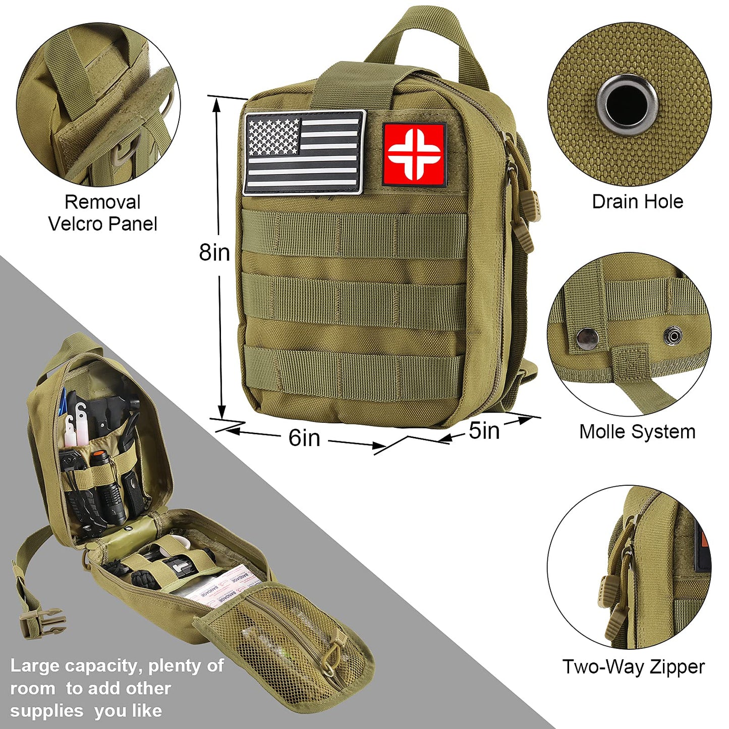 Survival Kit and First Aid Kit, 142Pcs Professional Survival Gear and Equipment with Molle Pouch, for Men Dad Husband Who Likes Camping Outdoor Adventure (Green)…