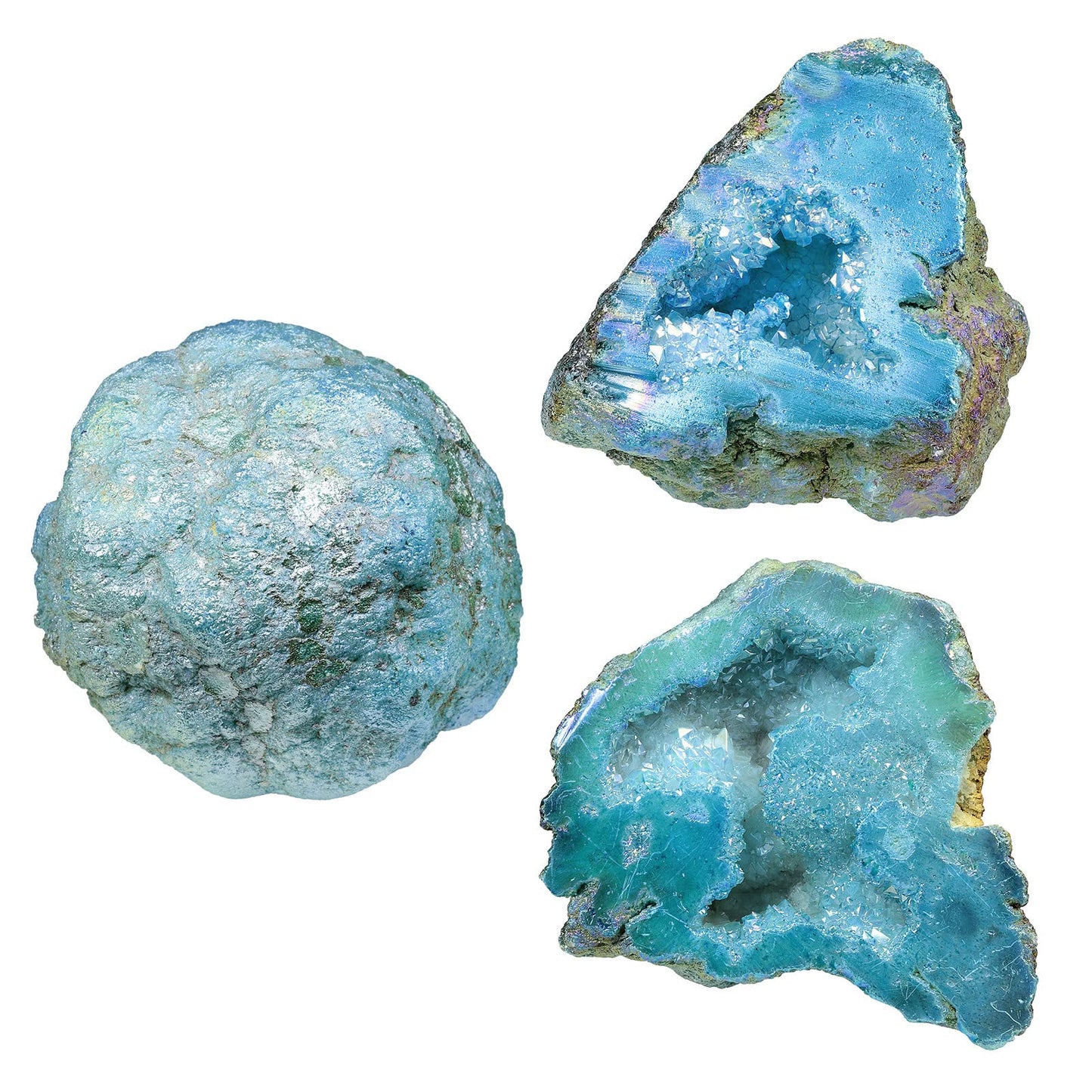Nupuyai Irregular Titanium Coated Quartz Crystal Geode Cluster Natural Reiki Rock Crystal Mineral Specimen for Home Decor/Meditation, Blue