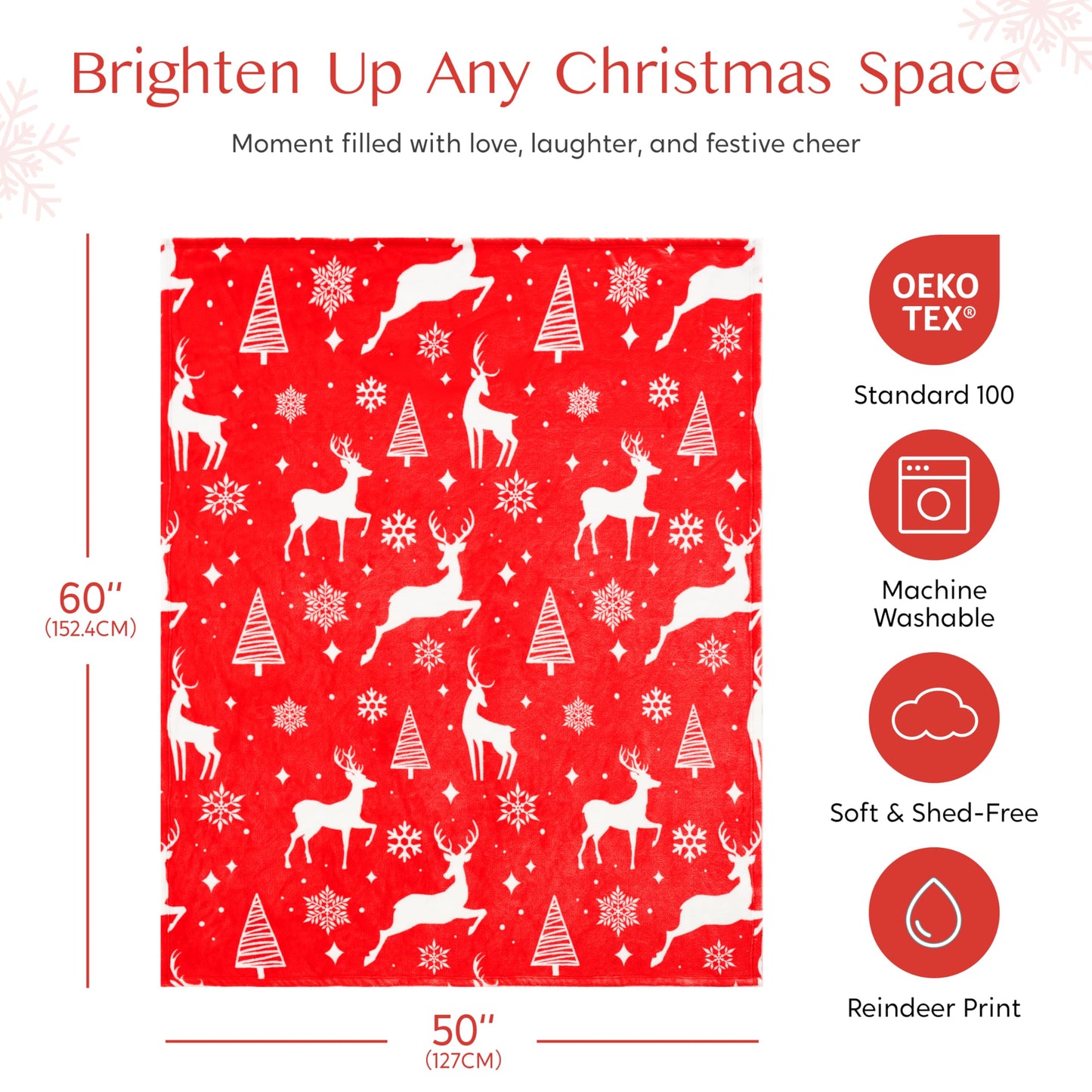 Joiedomi Christmas Throw Blanket - Soft Flannel Christmas Blanket - Warm Plush Holiday Decorative Throw - Winter Cozy Present Throw for Couch - 50” x 60" Red Nordic