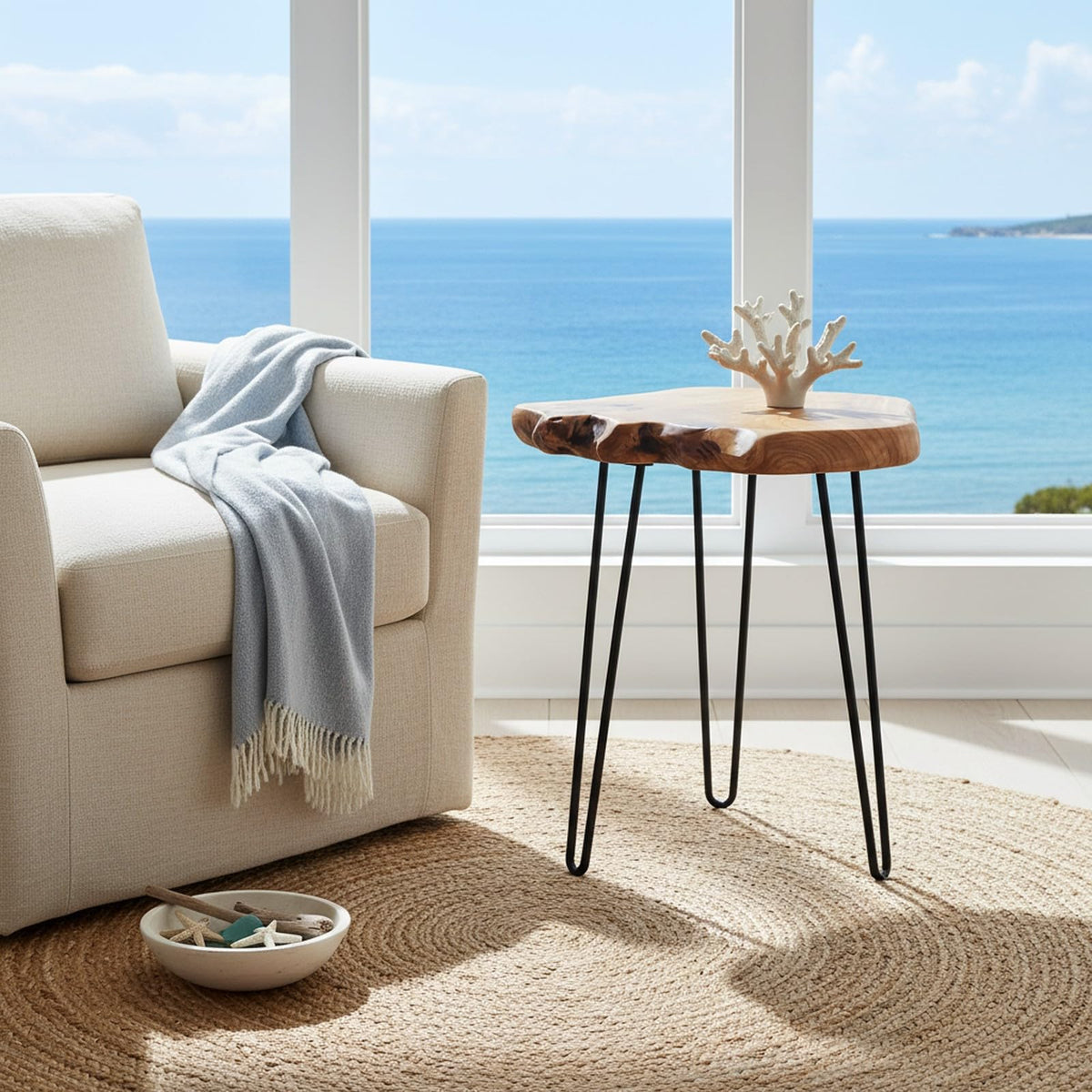 WELLAND Live Edge Cedar End Table, Unique Desktop Side Table, Natural Clear Finish, 19" L x 16" W x 20.5" H Nightstand, Plant Stand for Living Room, Bedroom, Home Office, Patio