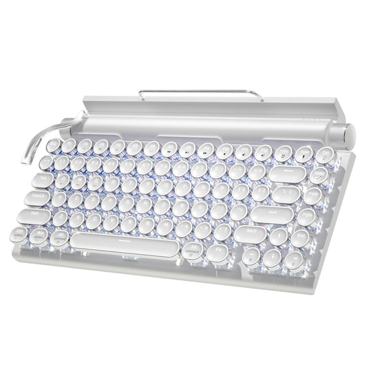 Retro Typewriter Wireless Mechanical Gaming Keyboard, Bluetooth 5.0 Office Computer Vintage Keyboards 83-Key Blue Switches Punk Round Keycap, LED Backlight, Compatible with PC/Laptop/Pad/Phone, Wood