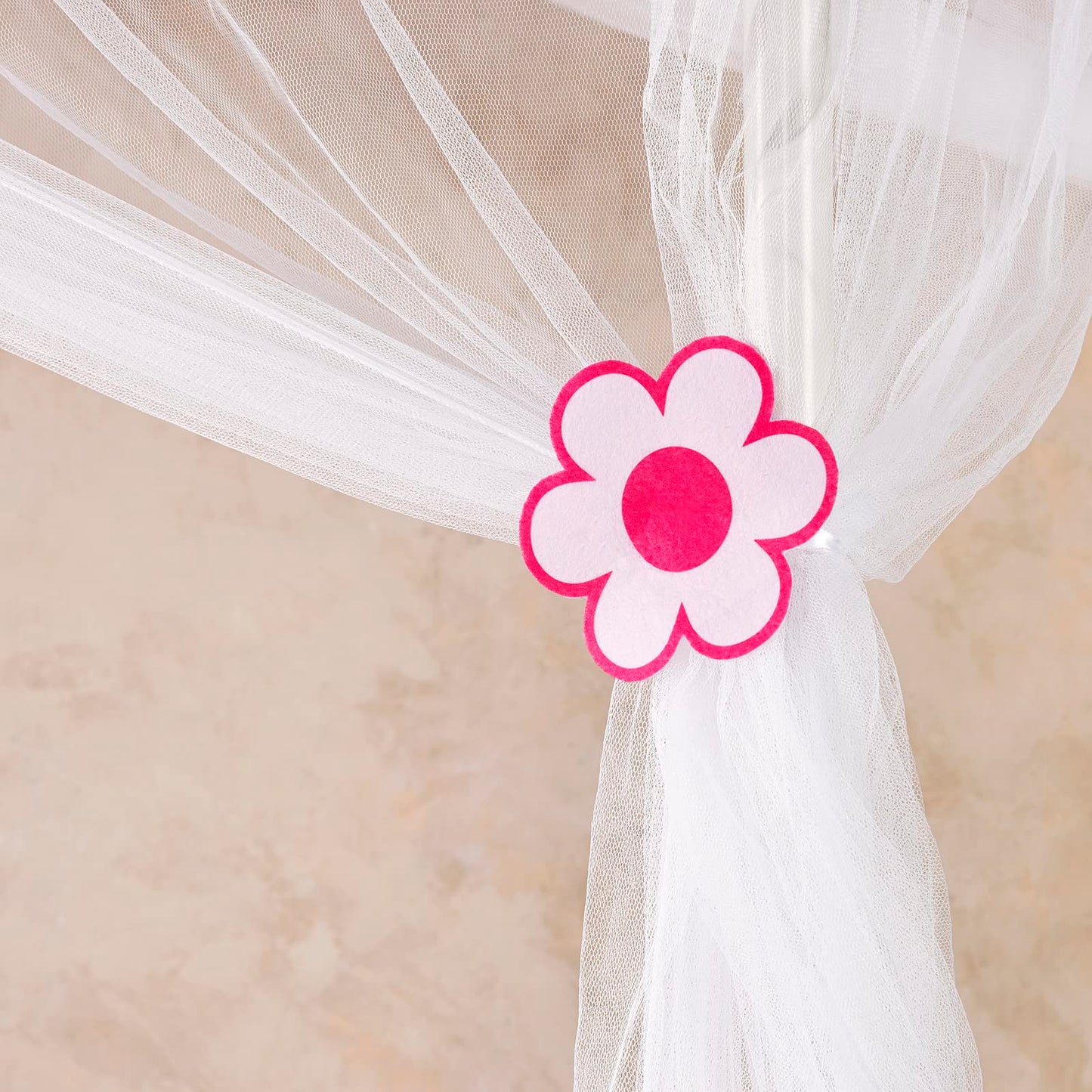 Wremedies for easier living Girls Princess Bed Canopy 4 Poster Style Bed Netting with Flowers Twin Bed Mosquito Easy Installation Net Box Set (White)