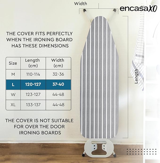 Encasa XO Ironing Board Cover and Pad 54"x15" - 4mm Felt Large Iron Board Cover