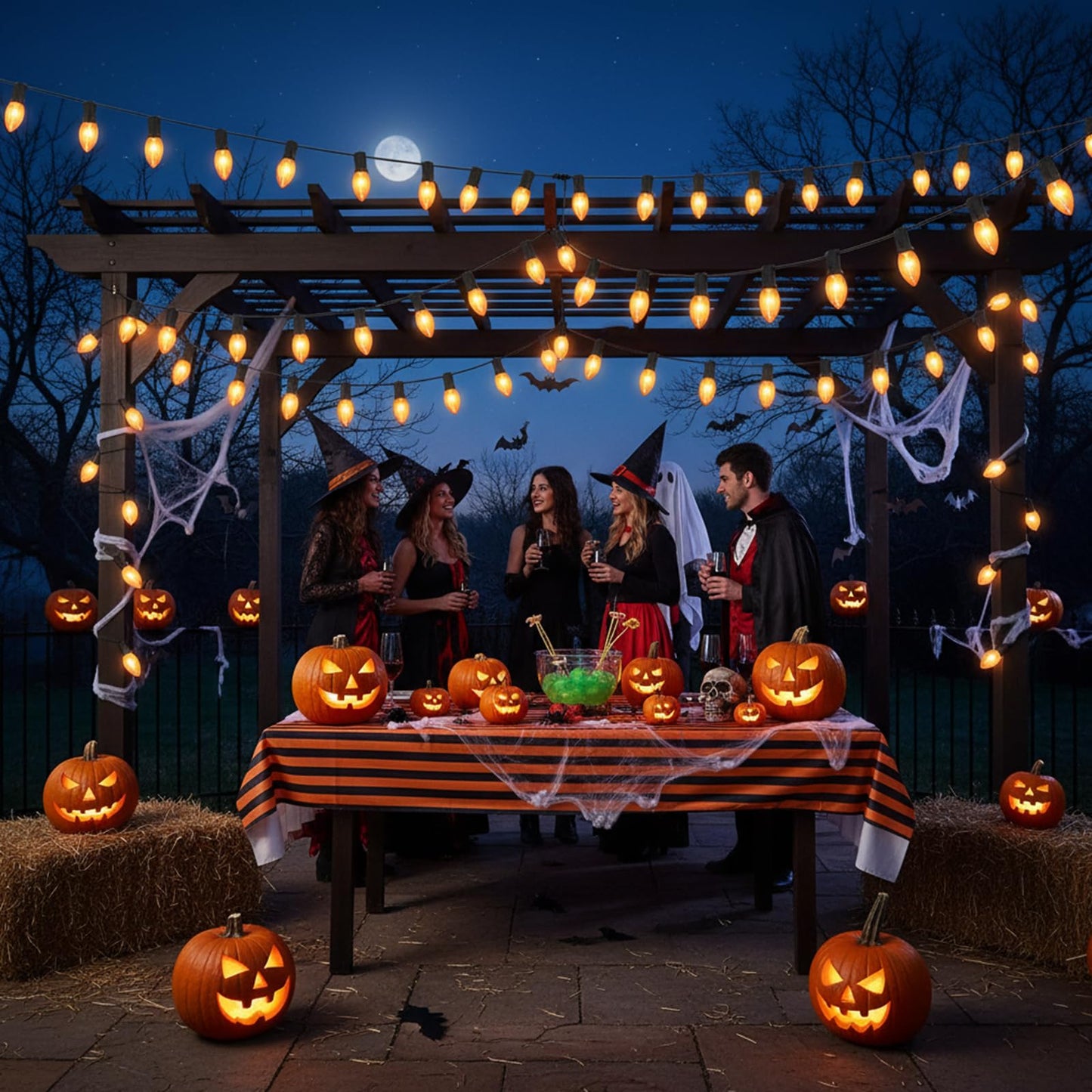 Konictom C9 Orange Halloween Light Bulbs, 25-Pack E17 Base, Waterproof Outdoor Bulbs for Halloween Decorations, Patio & Yard Lighting, Spooky Glow for Parties, Pathway & Events