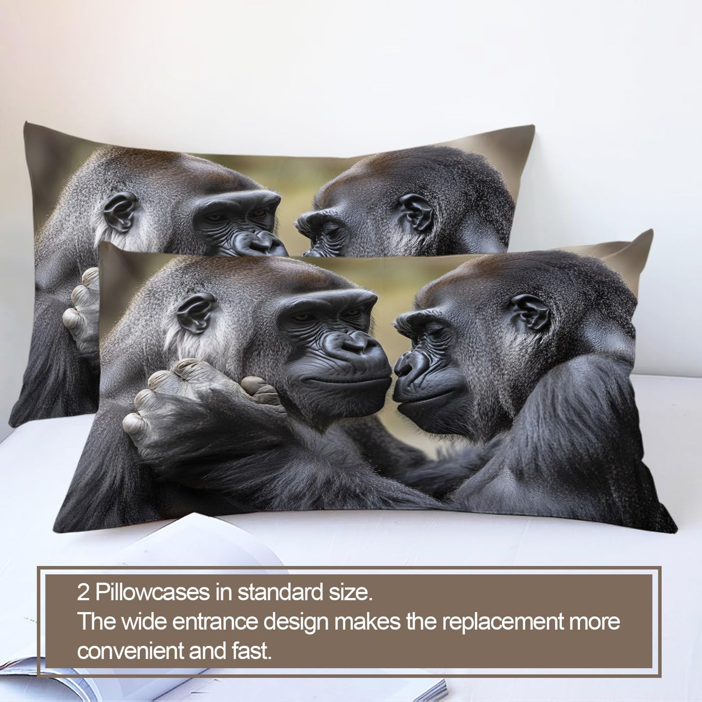 Twin Size Duvet Cover Gorilla Print Duvet Cover Gorilla Comforter Cover Wild Animal Bedding Kids Room Bedding Decor (Reversible Printing)