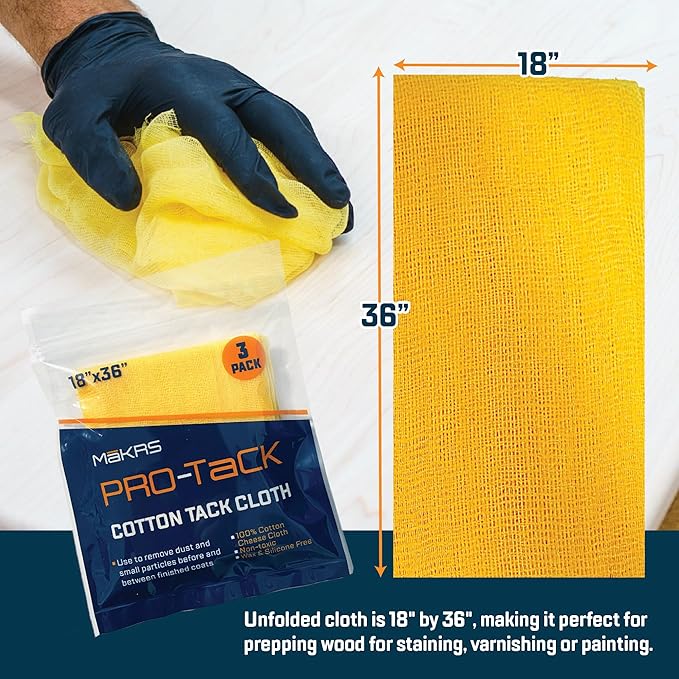 MāKRS 18" x 36" Pro-Tack Tack Cloth, Remove and Trap Dust Particles, 100% Cotton
