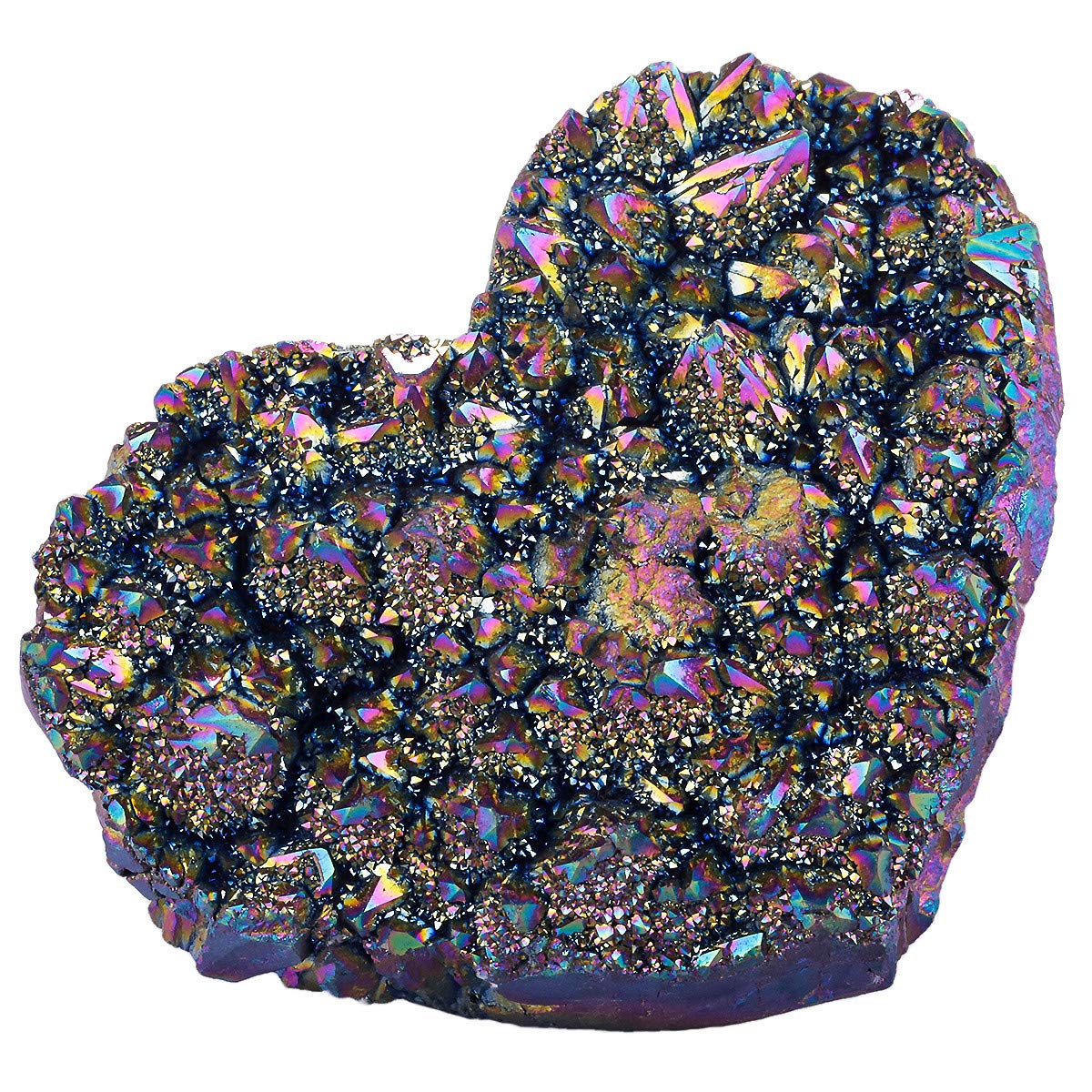 TUMBEELLUWA Rainbow Titanium Coated Rock Crystal Heart Shaped Decor Healing Crystal Cluster Geode for Home Decoration Quartz Stone Specimen 2-2.76 inches