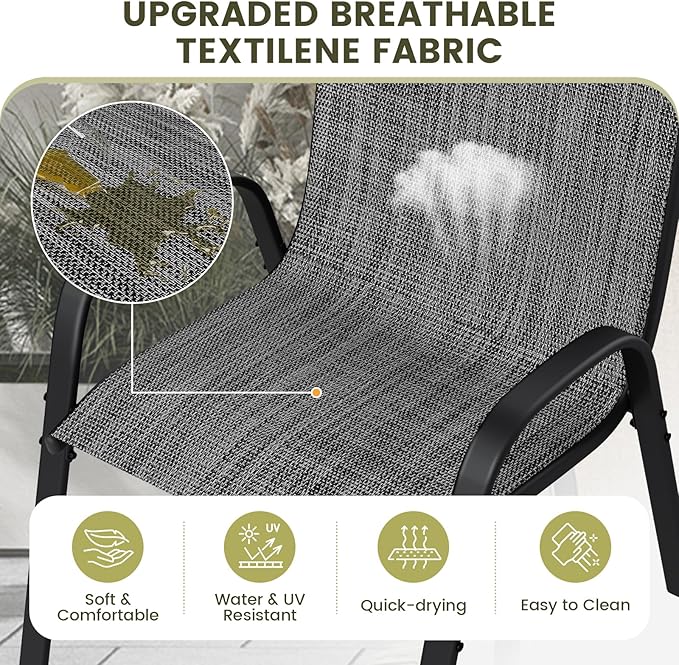 UDPATIO Patio Chairs Set of 4, Stackable Outdoor Dining Chairs with High Back, Textilene Fabric Breathable Outdoor Chair All Weather, 350LBS Capacity for Garden, Backyard (Dark Grey)