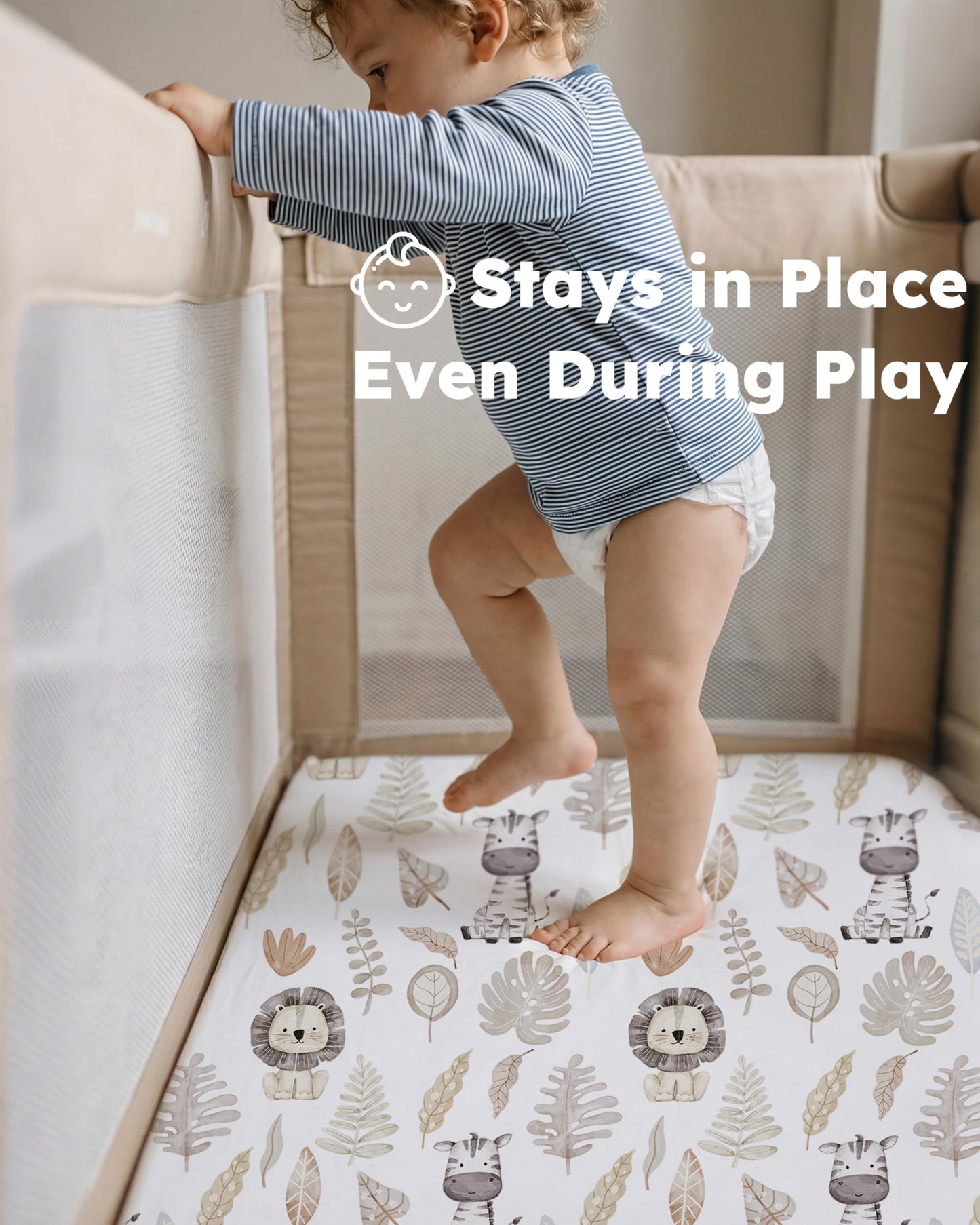 Nyessmee Pack and Play Sheets for Boys Girls, 38" x 26" Mini Crib Sheets Fitted for Pack n Play Mattress, Soft Breathable Playard Sheets, 2-Pack Brown Lion