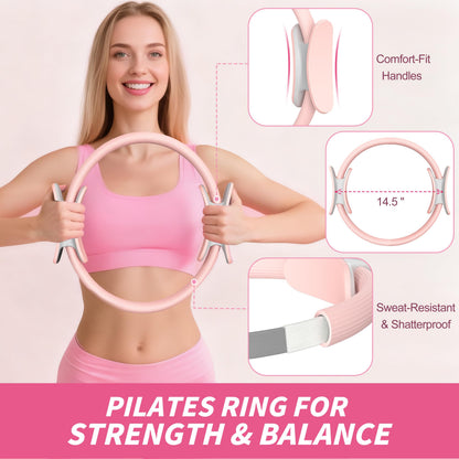 NANATI Pilates Kit 17PCS,Pilates Essential Kit for Women, Pilates Equipment with 14.5" Pilates Ring and Ball,8 Resistance Bands,Dumbbells & Grip Socks Accessories, Home Pilates Workout Kit for Starter