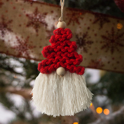 6 Pieces Macrame Christmas Gnome Ornaments, Boho Christmas Decorations Woven Gnome Xmas Ornaments Set for Christmas Tree Hanging for Xmas Party Living Room Dorm Nursery Room Craft Gifts (Red)