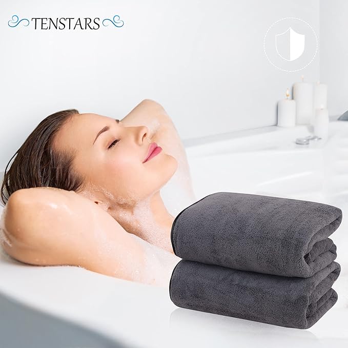 TENSTARS Silk Hemming Bath Towels