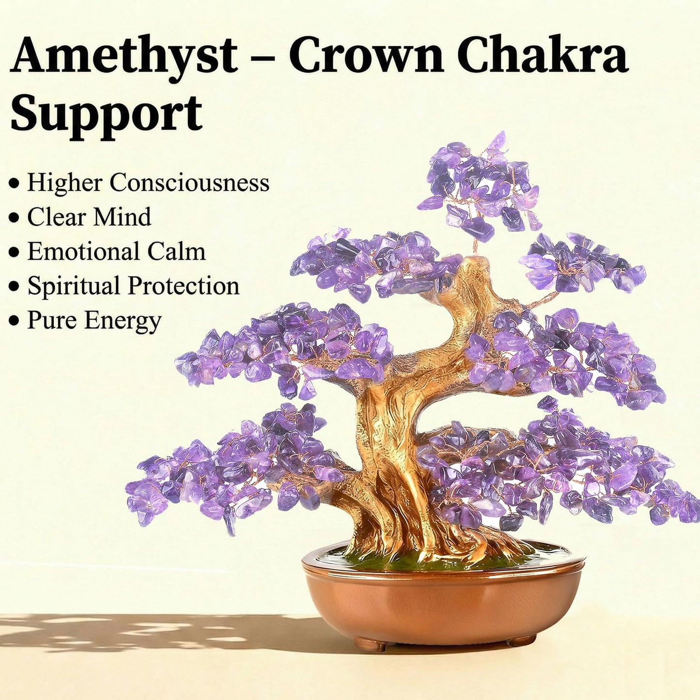 MASGEMES Amethyst Crystal Tree of Life –360 Large Stones,Handmade Gemstone Healing Crystals Chakra Tree Positive Energy, Home & Office Decor 8"