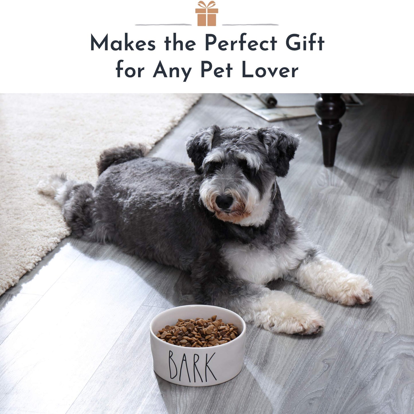 RAE Dunn Cute Ceramic Dog Bowl, Pet Dish for Dogs and Cats, Heavy Pet Bowl, Bark (6 Inches)