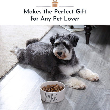 RAE Dunn Cute Ceramic Dog Bowl, Pet Dish for Dogs and Cats, Heavy Pet Bowl, Bark (6 Inches)