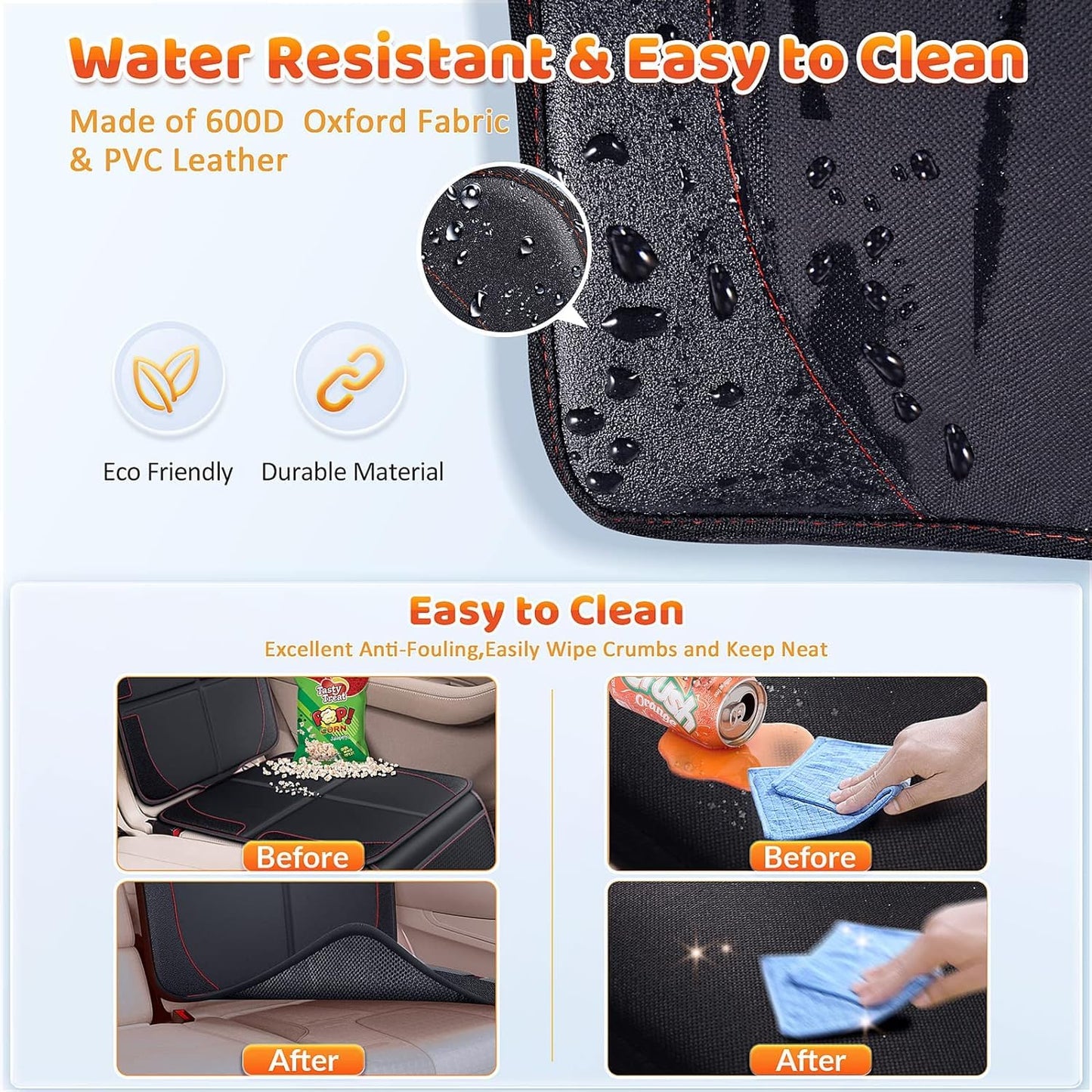 Gimars Car Seat Protector, 2 Pack, Leather Seats Protectors for Child Seats, Isofix Compatible, Waterproof Baby Carseat Cover with Thicker Pad, 2 Mesh Pockets for SUV Sedan Trunk Pet Kids