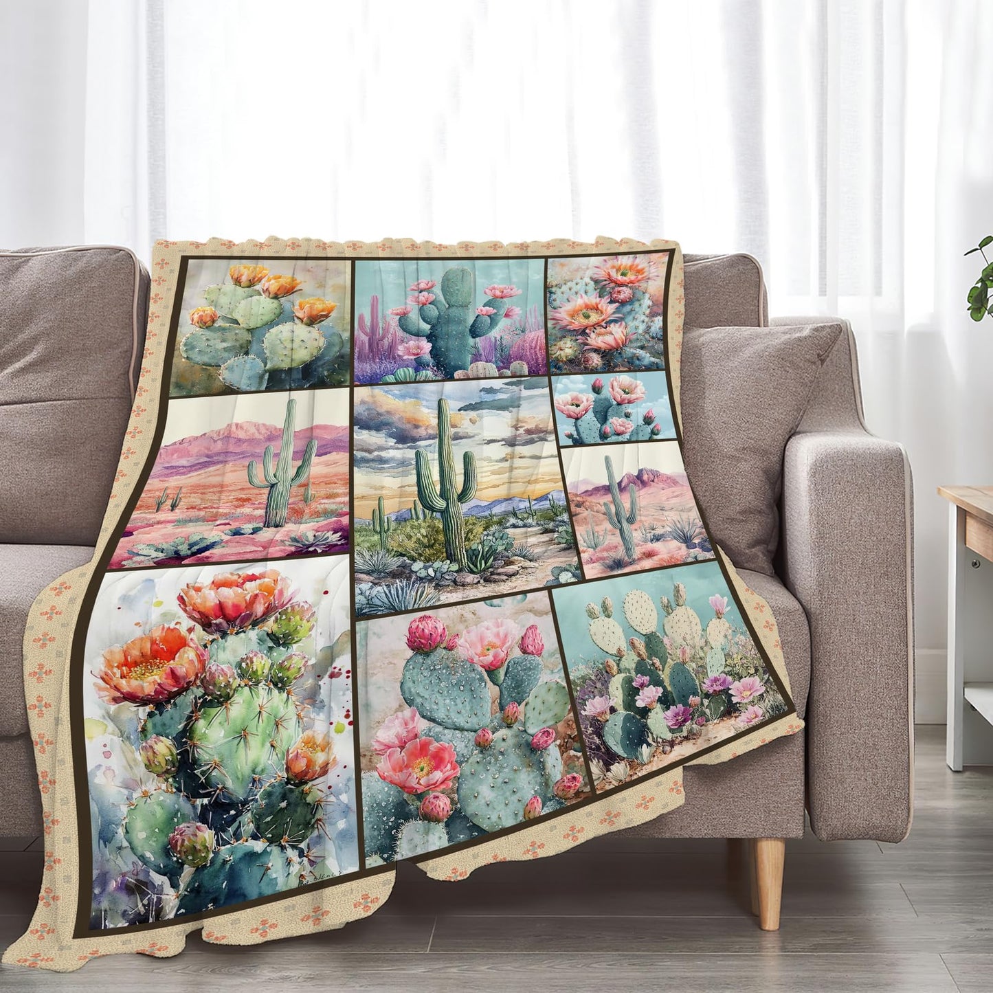 Cactus Blanket Soft Fuzzy Fleece Botanical Desert Cacti Throw Blanket Decor Cozy Warm Plush Flannel Blanket Gifts Boys Girls Men Women Home Chair Sofa Couch Bed 50"X40"