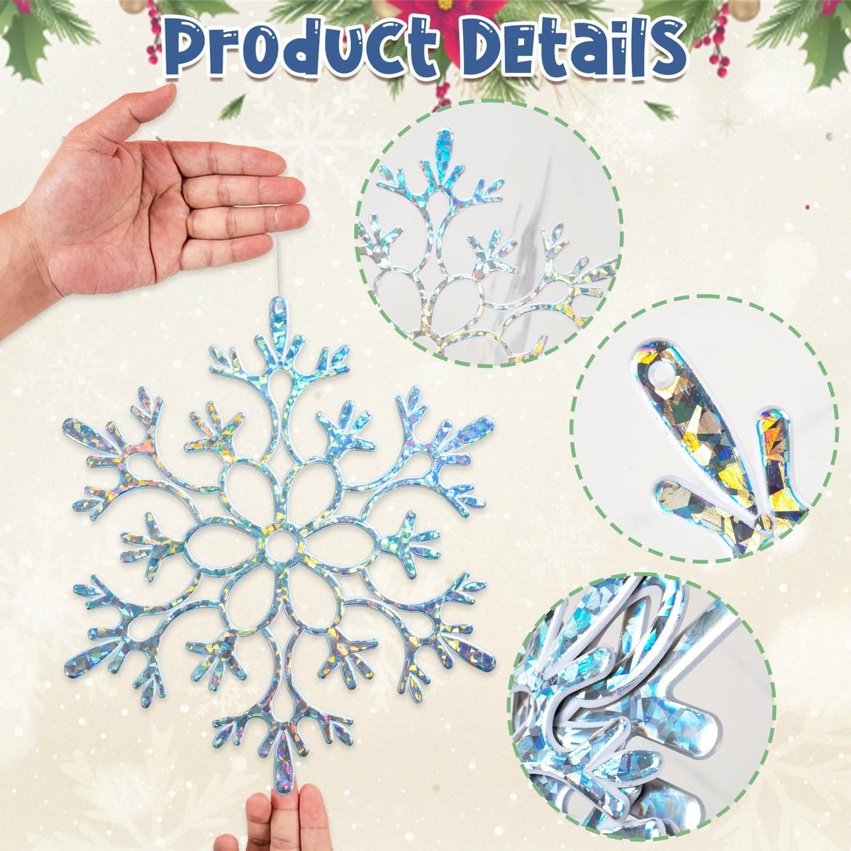 Winter Wonderland Frozen Birthday Party Decoration Large Snowflake Ornament Clearance- 6pcs 11.8”Large Iridescent Hanging Snowflakes Christmas Ornaments for Christmas Tree Outdoor Xmas Decor Supplies