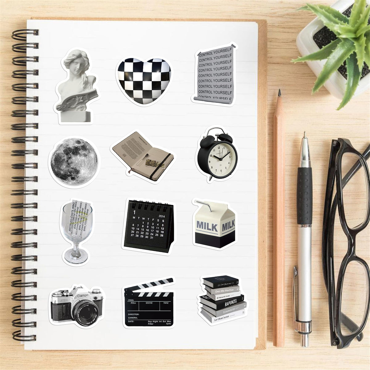 Aesthetic Black and White Stickers, 60PCS Retro Vintage Y2K INS Sticker Pack, Waterproof Vinyl Decals for Laptop, Hydro Flask, Water Bottle, Scrapbook Stickers for Toddlers, Teens, Girls(INS Love)