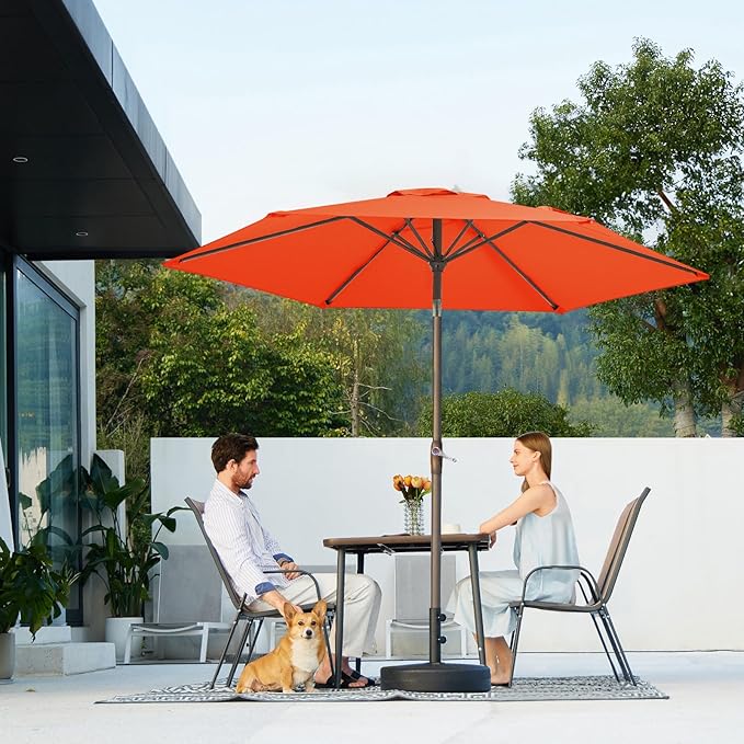 JEAREY 7.5FT Patio Umbrella Market Table Umbrella with 6 Sturdy Ribs, Push Button Tilt/Crank Outdoor Umbrella for Garden, Deck, Backyard, Pool and Beach,Orange