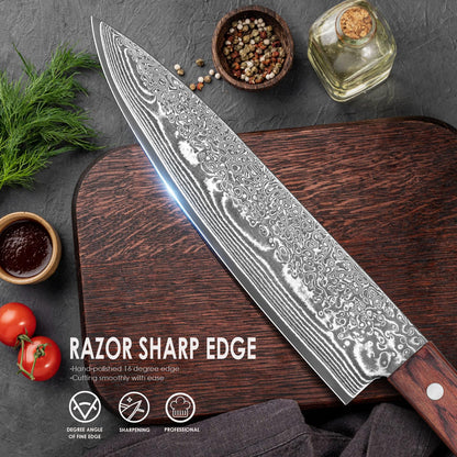 COOKLET'S Chef Knife, 8 Inch Professional VG10 Damascus High Carbon Stainless Steel Ultra Sharp Chef Knife, Vegetable Meat Kitchen Cooking Knife, G10 Ergonomic Color Wooden Handle with Luxury Gift Box