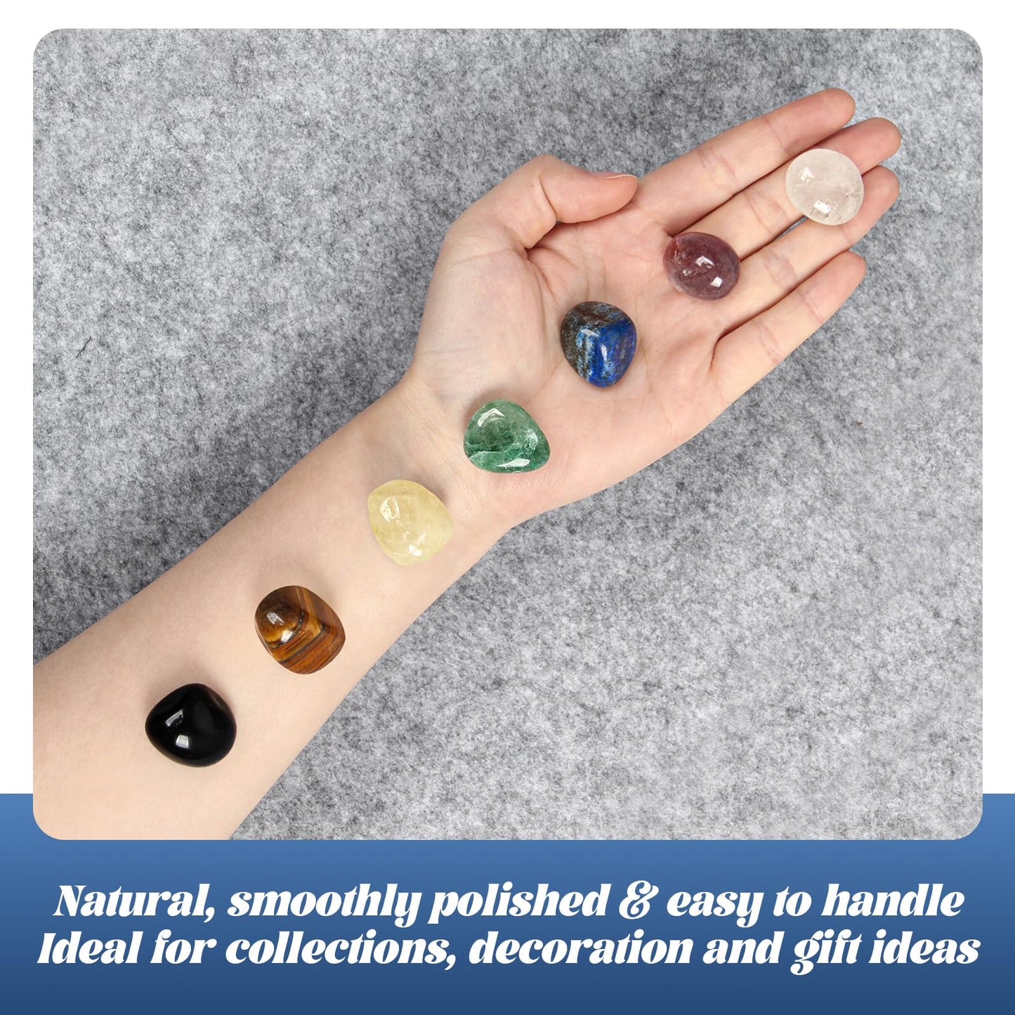 24 Pcs Tumbled Gemstones and Crystals Collection for Beginners and Collectors, Mixed Color Polished Crystals and Minerals Bulk, Rock Collection Box Gift
