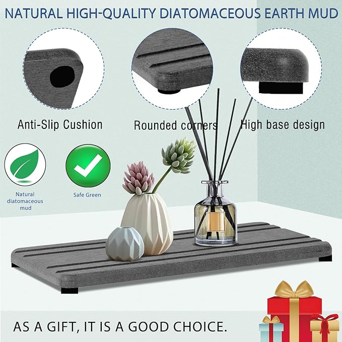 2PCS Water Absorbing Stone Tray, Quick Drying Diatomite Stone Sink Tray