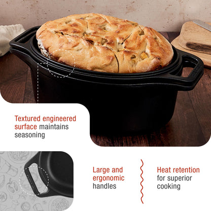 Victoria Dutch Oven Pot and Pan Induction Enamelled Cast Iron 31 cm Oval, Set of 2 Cocotte 5.7 L, PTFE and PFOA Free, Suitable for Fire, Barbecue, Oven, Ceramic Hob, Gas