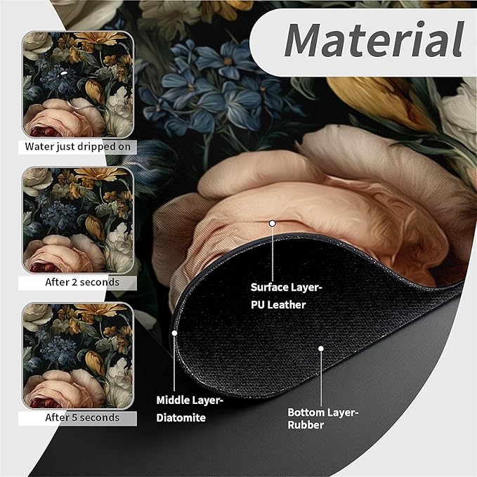 Kitchen Sink Splash Guard，Dark-floral Faucet Mat Sink Gadgets-Super Absorbent