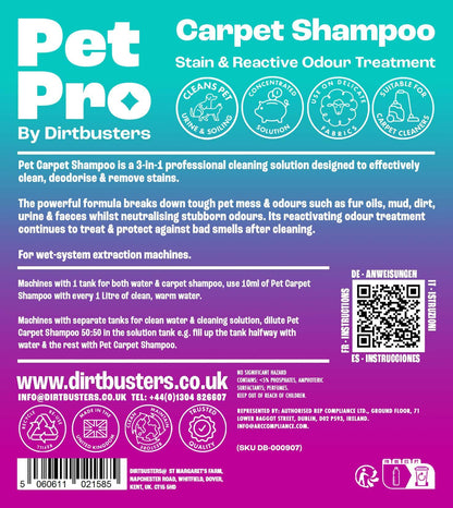 Dirtbusters Pet Pro Carpet Cleaner Shampoo Solution (5L) Deep Cleaning Stain Remover With Odour Neutraliser To Remove Dog & Cat Urine, Makes 500L Of Carpet Cleaner Solution