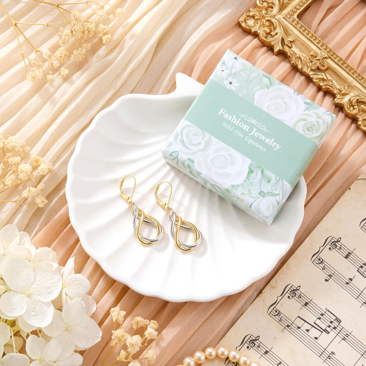 Two Tone Twisted Drop Earrings for Women, 14K Gold and Silver Plated Leverback Dangle Earrings, Hypoallergenic Mixed Metal Teardrop Earring Trendy for Women Jewelry Gifts