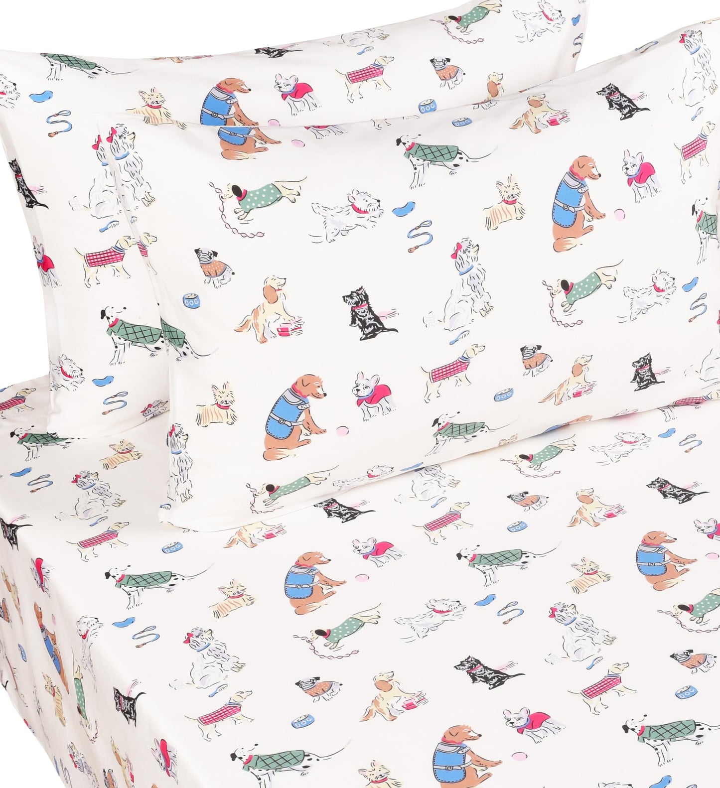 Scientific Sleep Puppy Dog 100% Cotton 4 Pcs Full Bed Sheet Set Kids Toddler Teen, Flat Sheet & Fitted Sheet & Pillowcase Girls Boys Bedding Set (Full, Dogs)