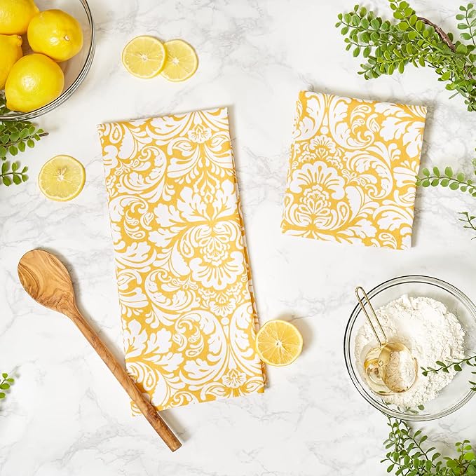 DII Cotton Dish Towel Set Damask Print