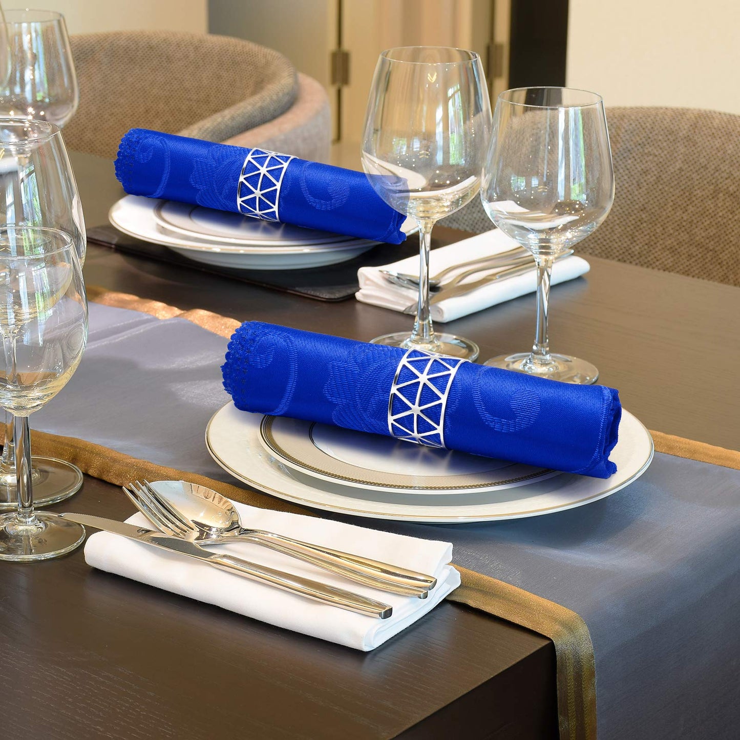 Patelai 12 Pieces Silver Napkin Rings Hollow Out Napkin Holders Fall Thanksgiving Christmas Metal Napkins Rings Buckles for Xmas Wedding Party Dinner Table Decor