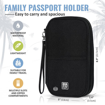 BOACAY Family Passport Holder, RFID Travel Wallet for Women & Men, Document Organiser, Holiday Essentials & Waterproof Cover for Tickets, Money, Cards