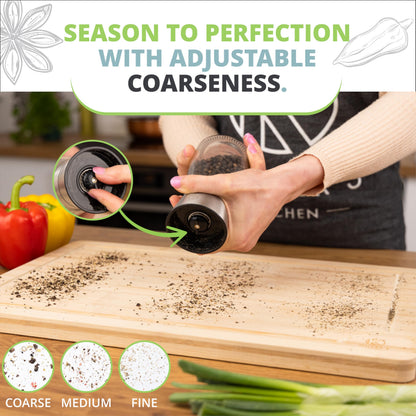 Oliver's Kitchen ® Salt & Pepper Grinder Set - 2X Premium Quality Ceramic Grinders - Easy to Fill & Use - Season to Perfection with Adjustable Coarseness - Large Capacity - Refill Less Often